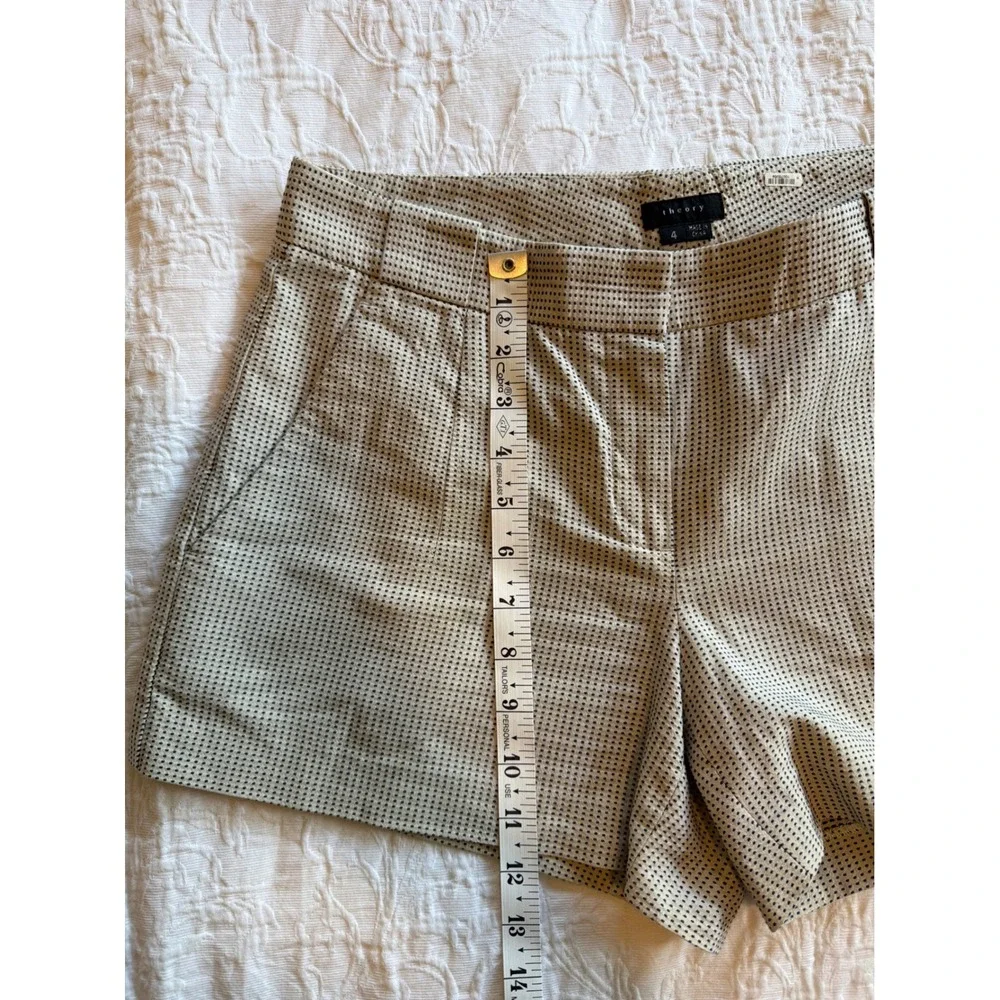 Theory Womens Micro Dot Tailored Shorts Cream‎ Black Size 4 Pockets Summer